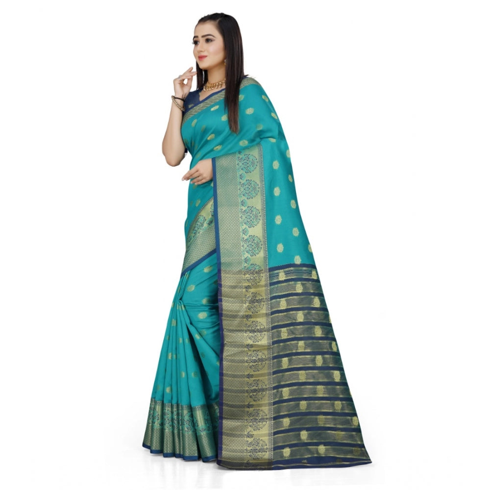 Clasymist Women's Jacquard Woven Saree With Unstitched Blouse 5.5Mtr (Green)