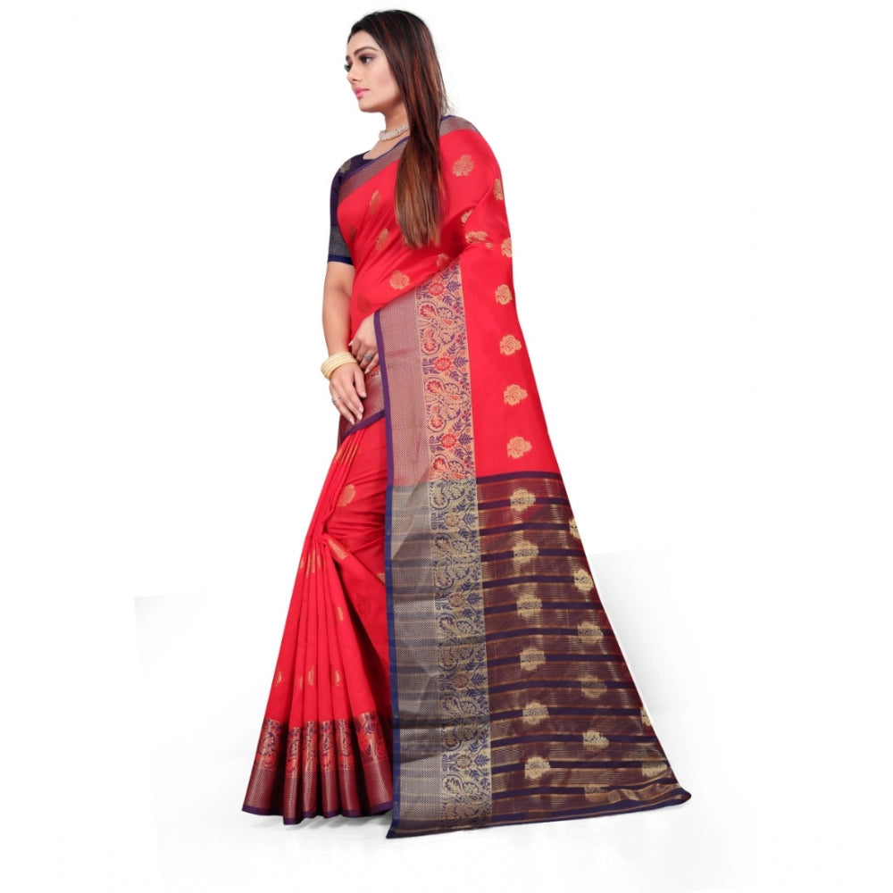 Clasymist Women's Silk Blend Woven Saree With Unstitched Blouse 5.5Mtr (Red)