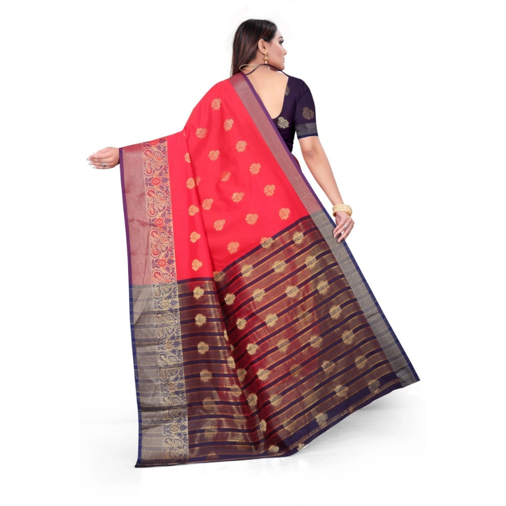 Clasymist Women's Silk Blend Woven Saree With Unstitched Blouse 5.5Mtr (Red)