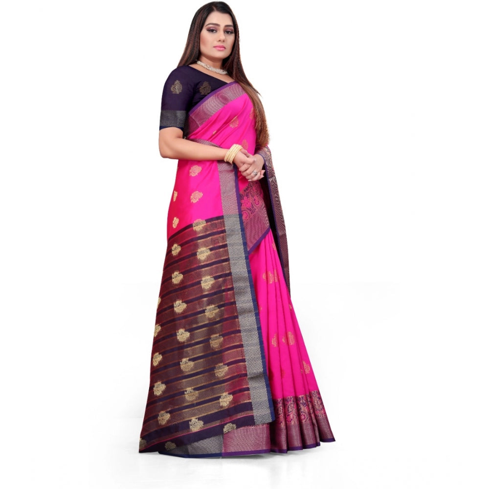 Clasymist Women's Silk Blend Woven Saree With Unstitched Blouse 5.5Mtr (Pink)