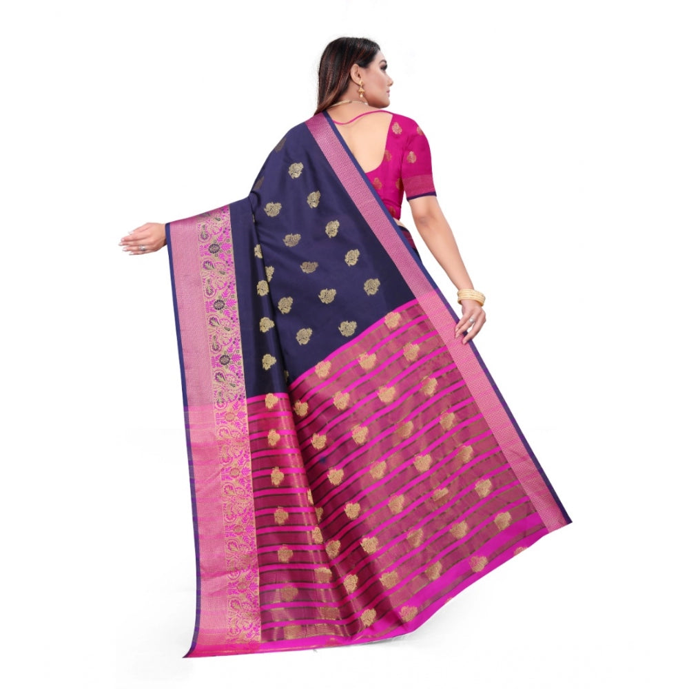 Clasymist Women's Silk Blend Woven Saree With Unstitched Blouse 5.5Mtr (Dark Blue)