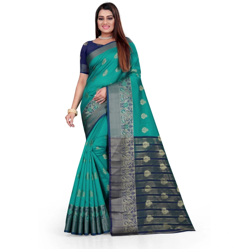 Clasymist Women's Silk Blend Woven Saree With Unstitched Blouse 5.5Mtr (Green)