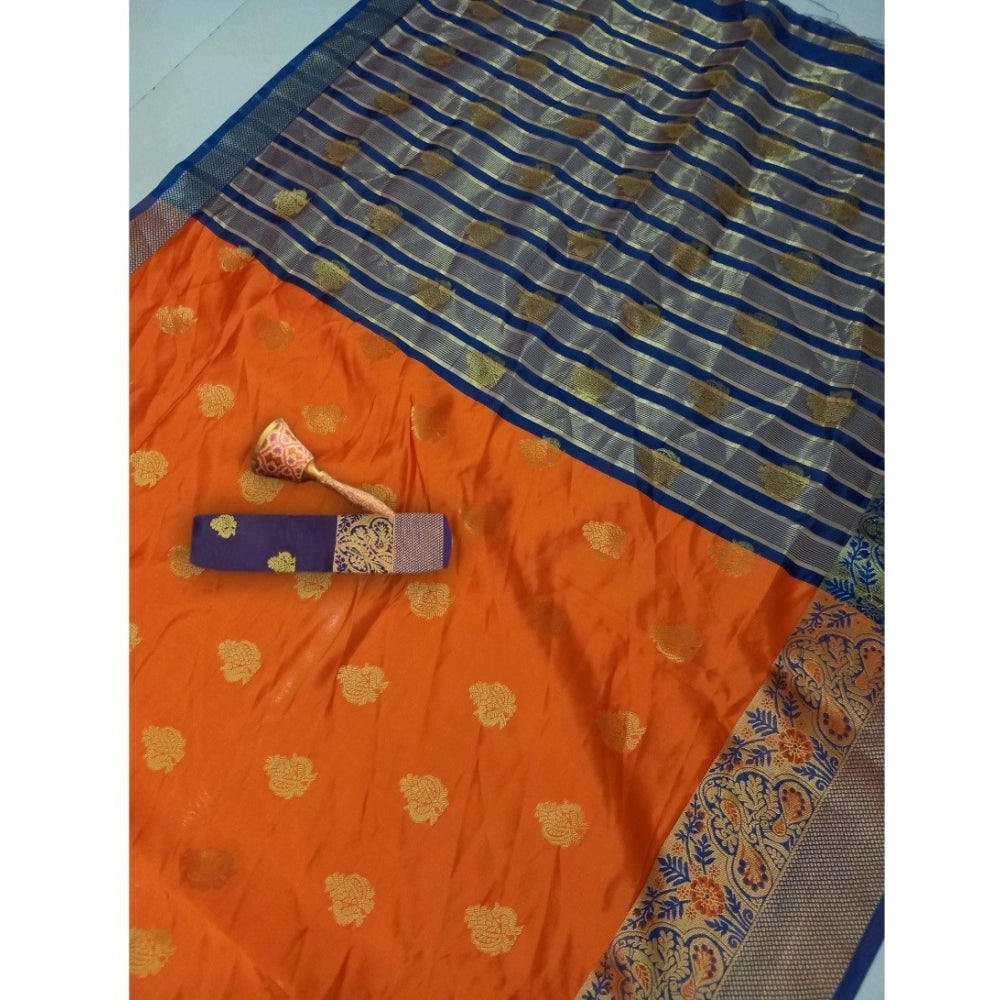 Clasymist Women's Silk Blend Woven Saree With Unstitched Blouse 5.5Mtr (Orange)