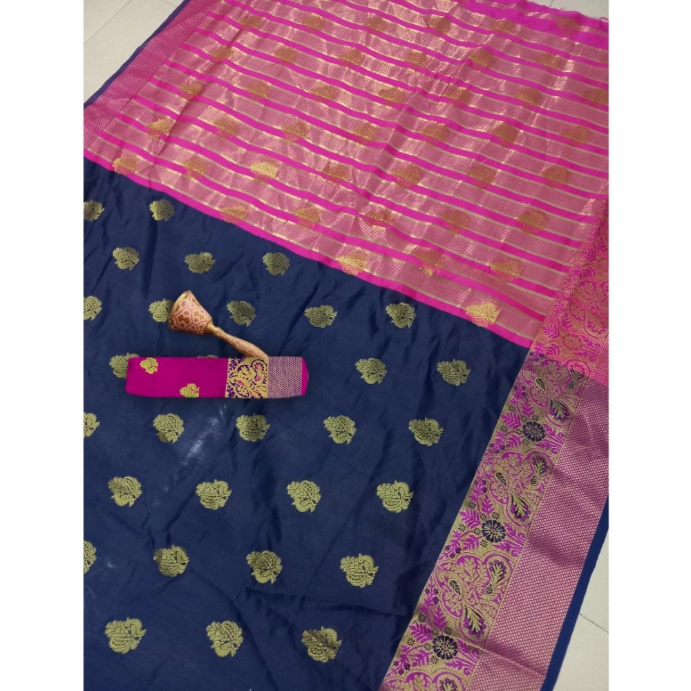 Clasymist Women's Silk Blend Woven Saree With Unstitched Blouse 5.5Mtr (Dark Blue)