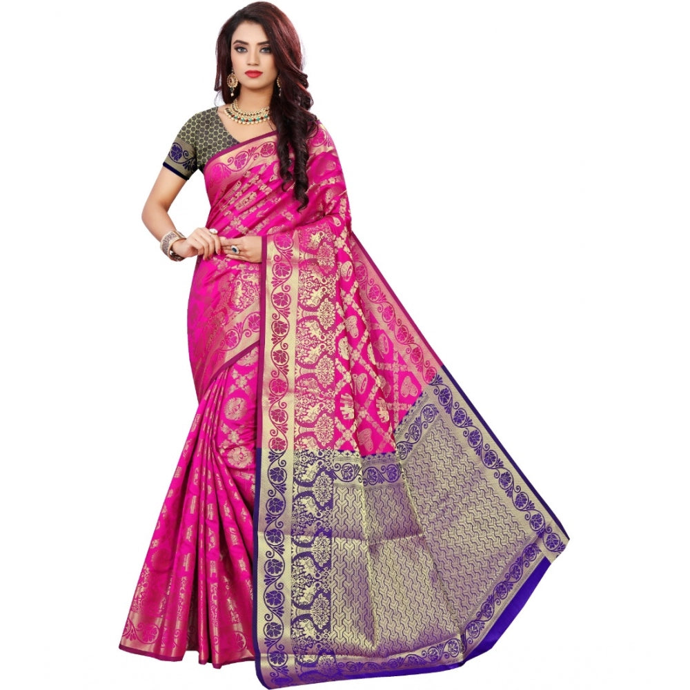 Clasymist Women's Jacquard Woven Saree With Unstitched Blouse 5.5Mtr (Pink)