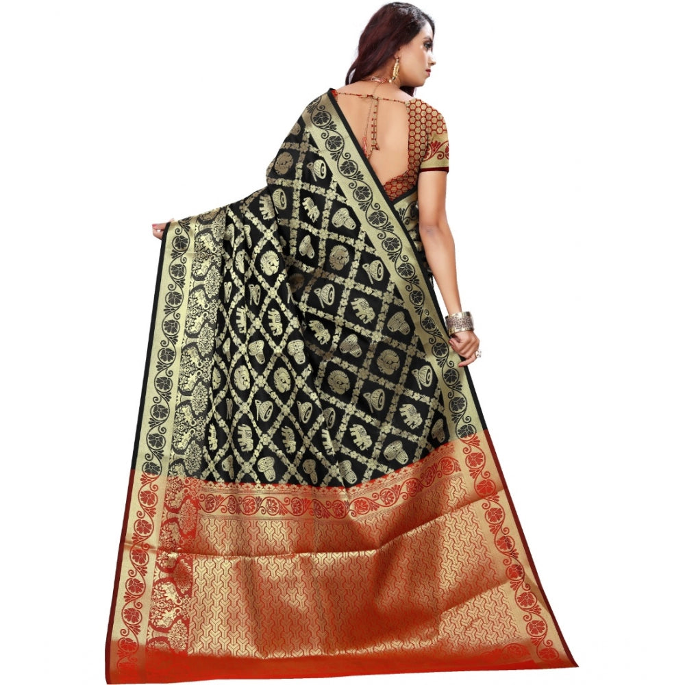 Clasymist Women's Jacquard Woven Saree With Unstitched Blouse 5.5Mtr (Black)