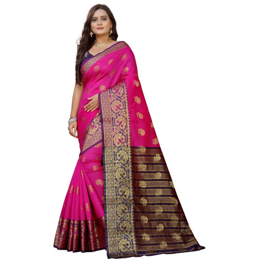 Clasymist Women's Silk Blend Woven Saree With Unstitched Blouse 5.5Mtr (Pink-Beige)