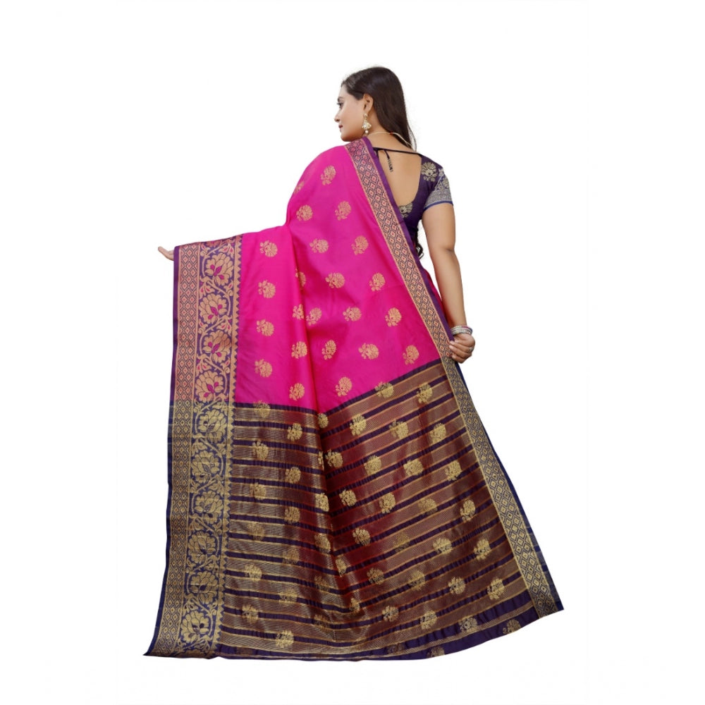 Clasymist Women's Silk Blend Woven Saree With Unstitched Blouse 5.5Mtr (Pink-Beige)