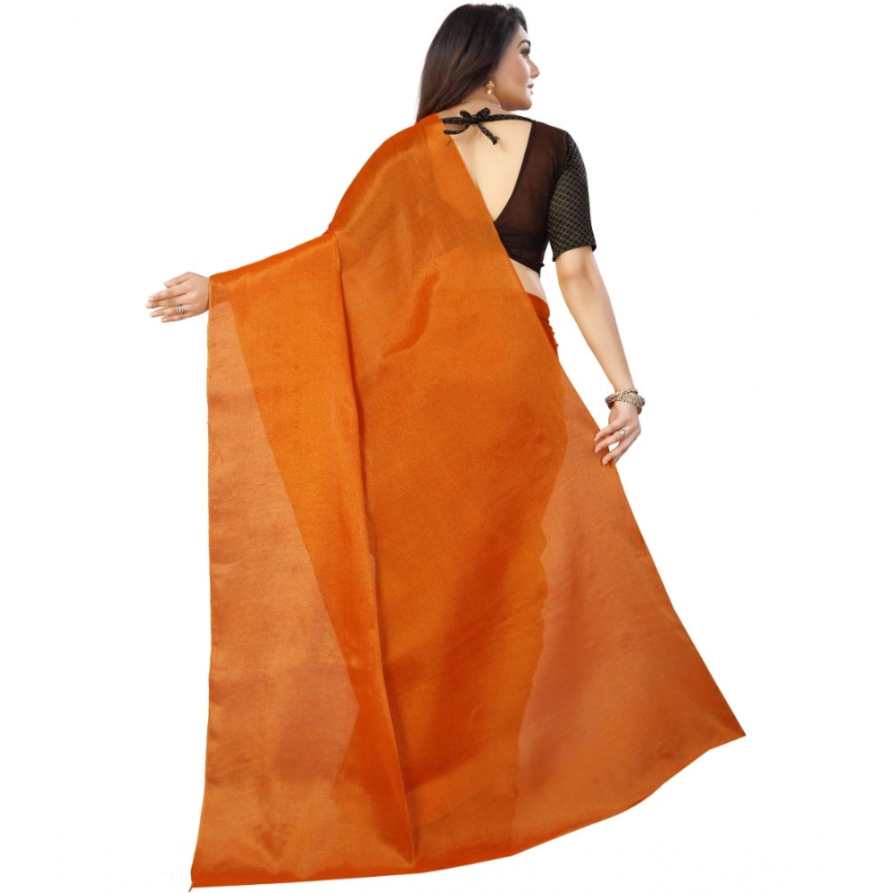 Clasymist Women's Cotton Silk Self Design Saree With Unstitched Blouse 5.5Mtr (Orange)