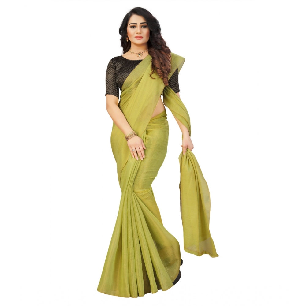 Clasymist Women's Cotton Silk Self Design Saree With Unstitched Blouse 5.5Mtr (Light Green)