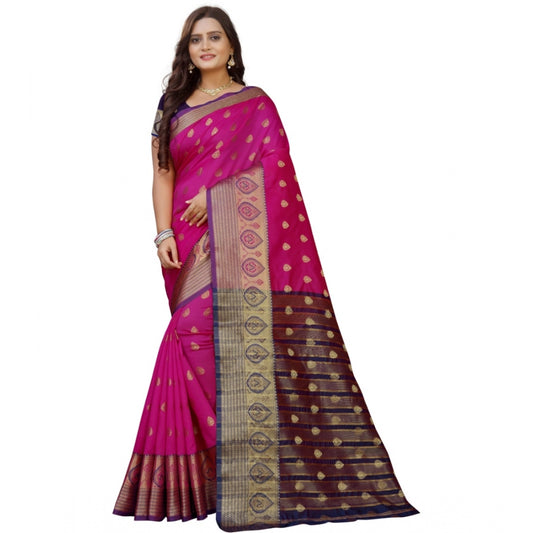 Clasymist Women's Silk Blend Woven Saree With Unstitched Blouse 5.5Mtr (Purple-Pink)