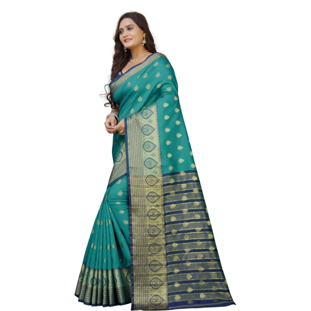 Clasymist Women's Silk Blend Woven Saree With Unstitched Blouse 5.5Mtr (Dark Blue-Green)