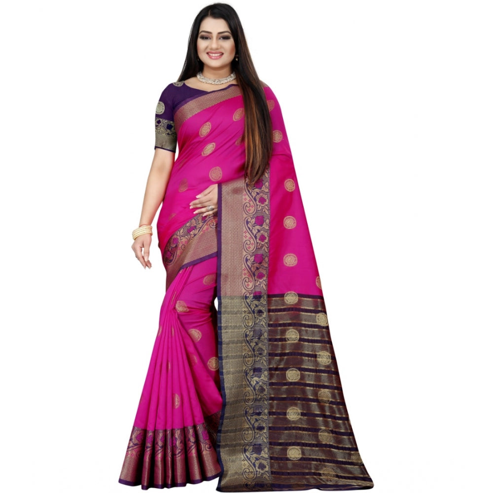 Clasymist Women's Silk Blend Woven Saree With Unstitched Blouse 5.5Mtr (Blue-Pink)