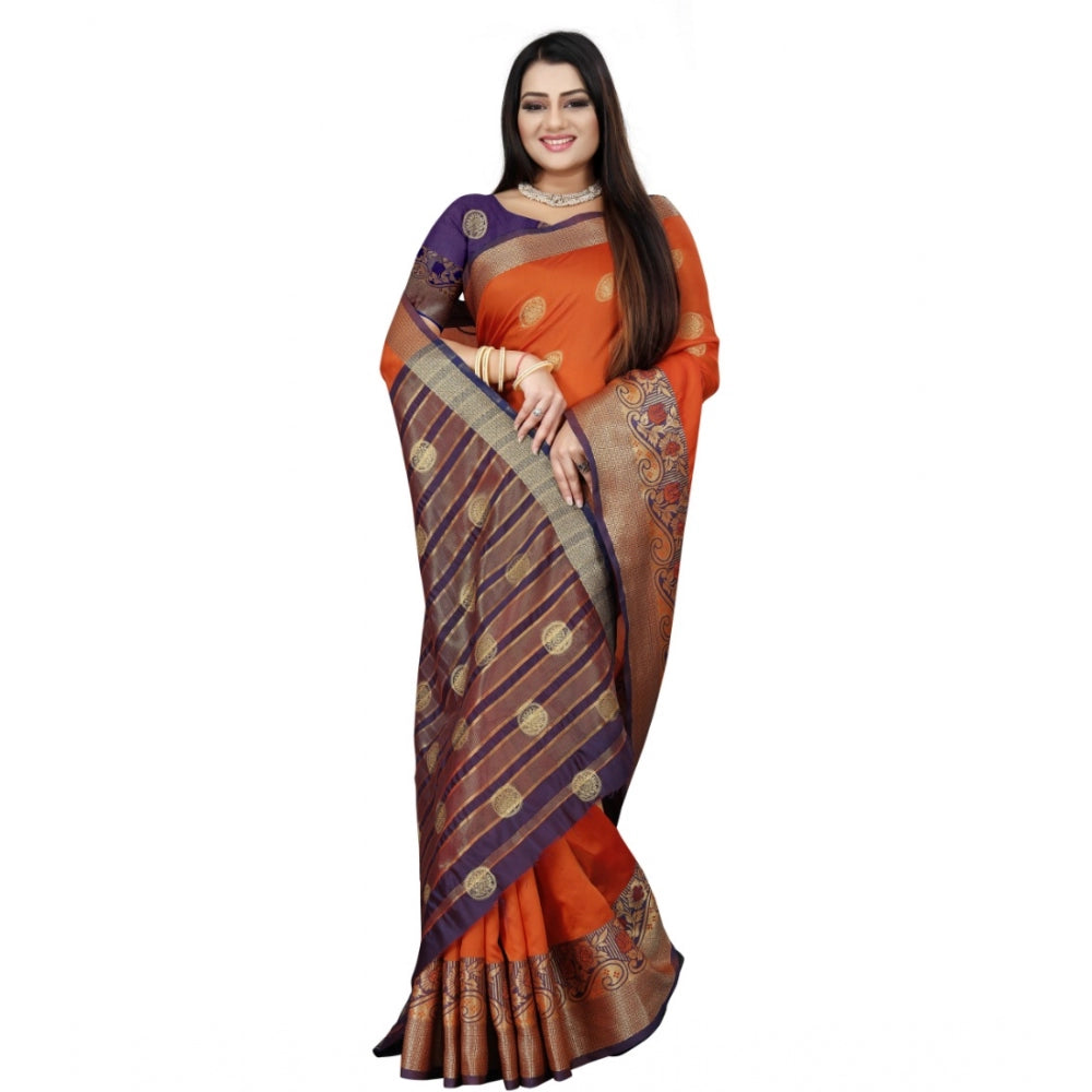 Clasymist Women's Silk Blend Woven Saree With Unstitched Blouse 5.5Mtr (Blue-Orange)