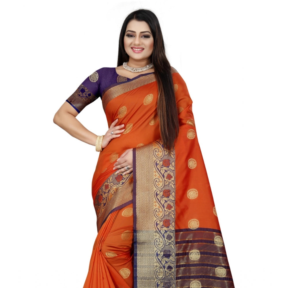 Clasymist Women's Silk Blend Woven Saree With Unstitched Blouse 5.5Mtr (Blue-Orange)