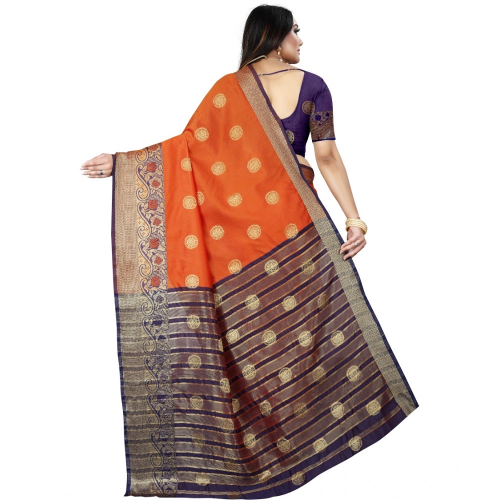 Clasymist Women's Silk Blend Woven Saree With Unstitched Blouse 5.5Mtr (Blue-Orange)