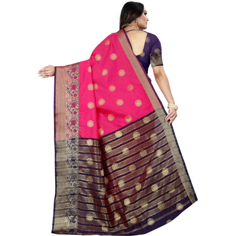 Clasymist Women's Silk Blend Woven Saree With Unstitched Blouse 5.5Mtr (Blue-Pink)