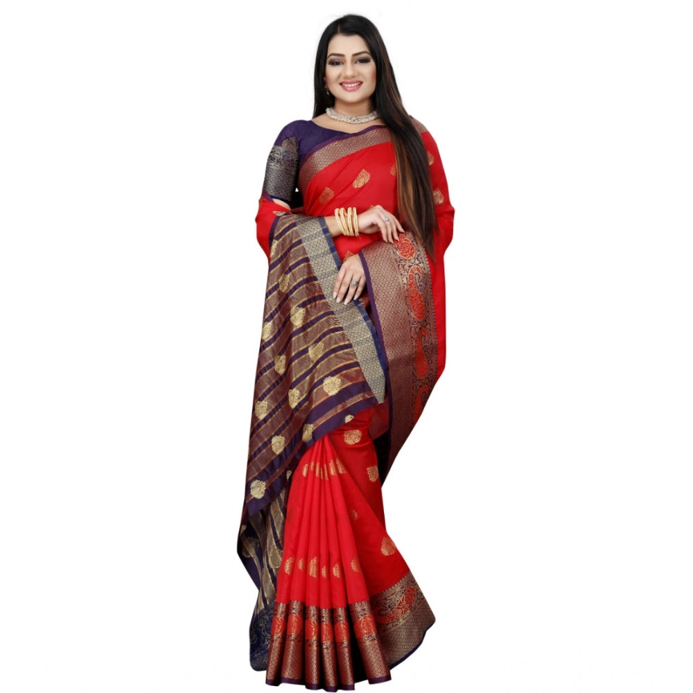 Clasymist Women's Silk Blend Woven Saree With Unstitched Blouse 5.5Mtr (Purple-Red)