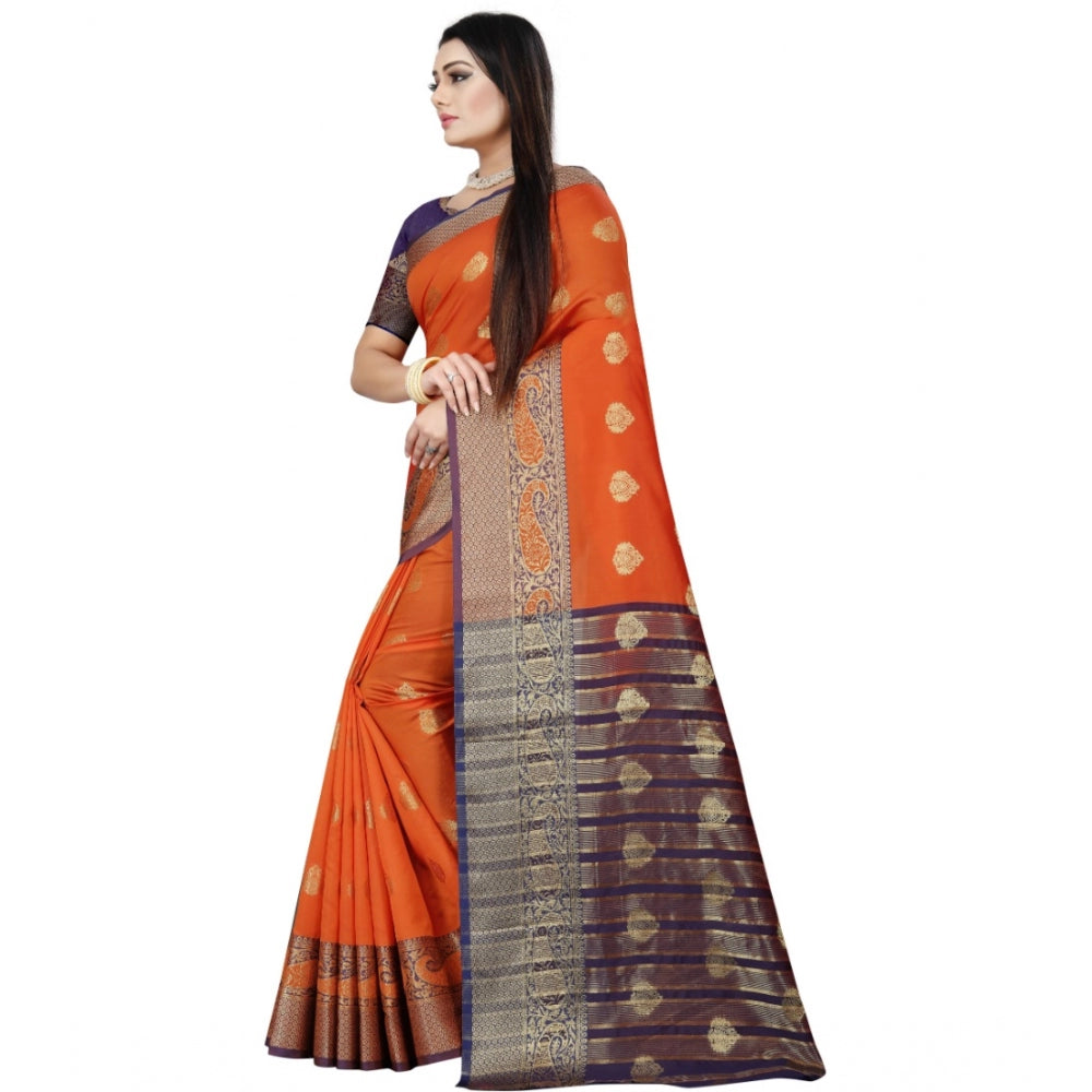 Clasymist Women's Silk Blend Woven Saree With Unstitched Blouse 5.5Mtr (Purple-Orange)