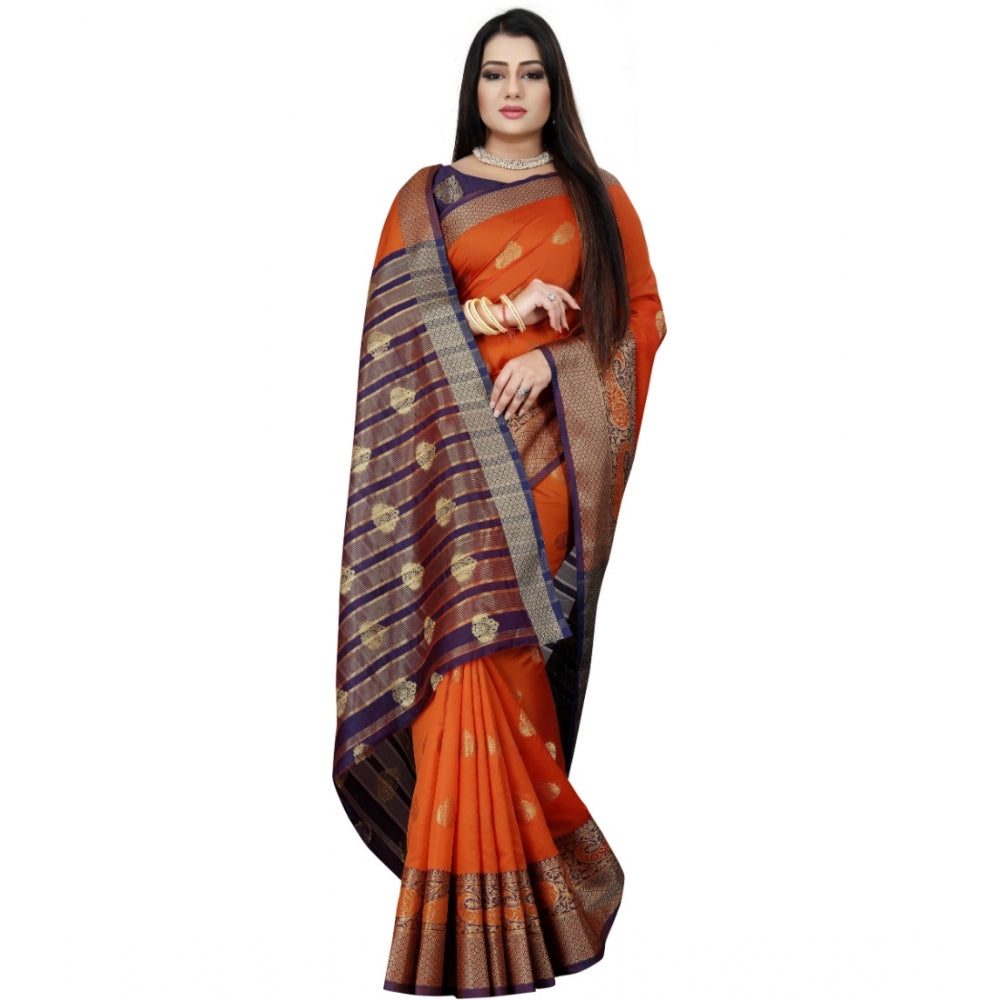 Clasymist Women's Silk Blend Woven Saree With Unstitched Blouse 5.5Mtr (Purple-Orange)