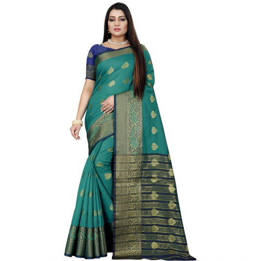 Clasymist Women's Silk Blend Woven Saree With Unstitched Blouse 5.5Mtr (Dark Blue-Green)