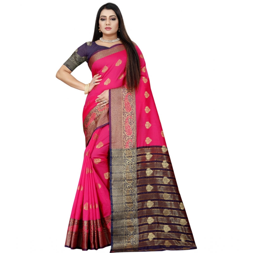 Clasymist Women's Silk Blend Woven Saree With Unstitched Blouse 5.5Mtr (Purple-Pink)