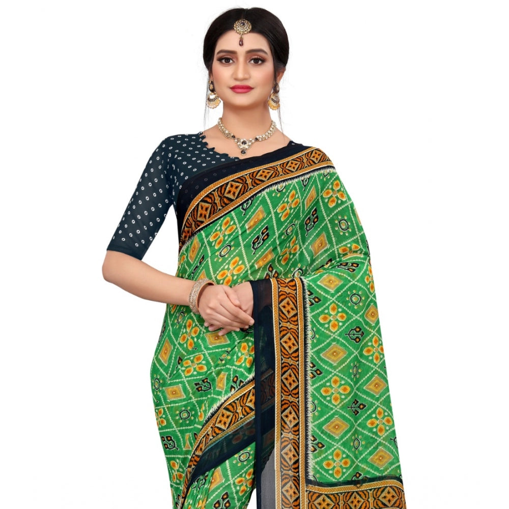 Clasymist Women's Georgette Floral Print Saree With Unstitched Blouse 5.5Mtr (Light Green)