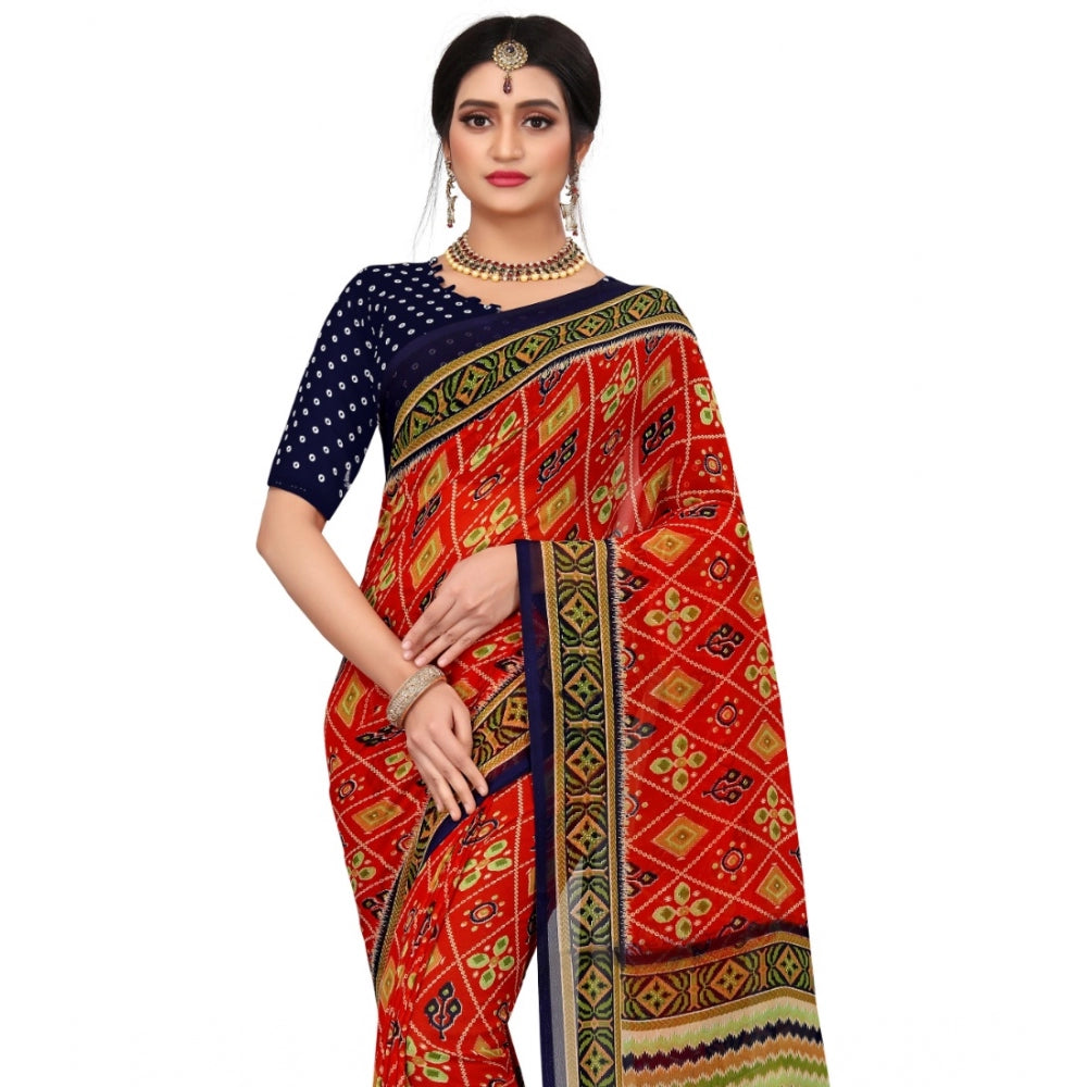 Clasymist Women's Georgette Floral Print Saree With Unstitched Blouse 5.5Mtr (Multicolor)