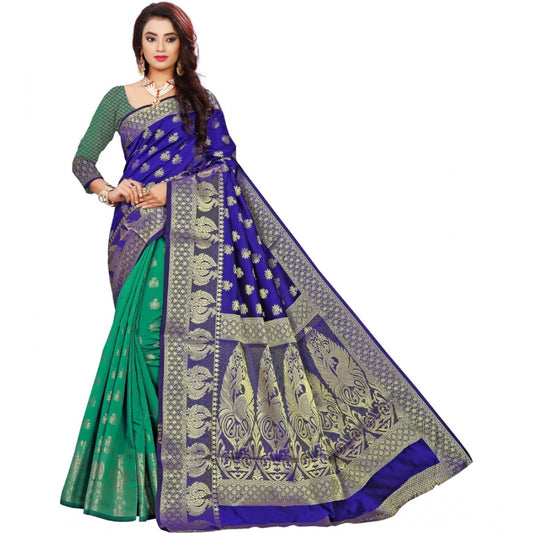 Clasymist Women's Jacquard Woven Saree With Unstitched Blouse 5.5Mtr (Blue)