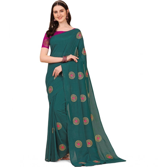 Clasymist Women's Silk Blend Embroidered Saree With Unstitched Blouse 5.5Mtr (Dark Green)