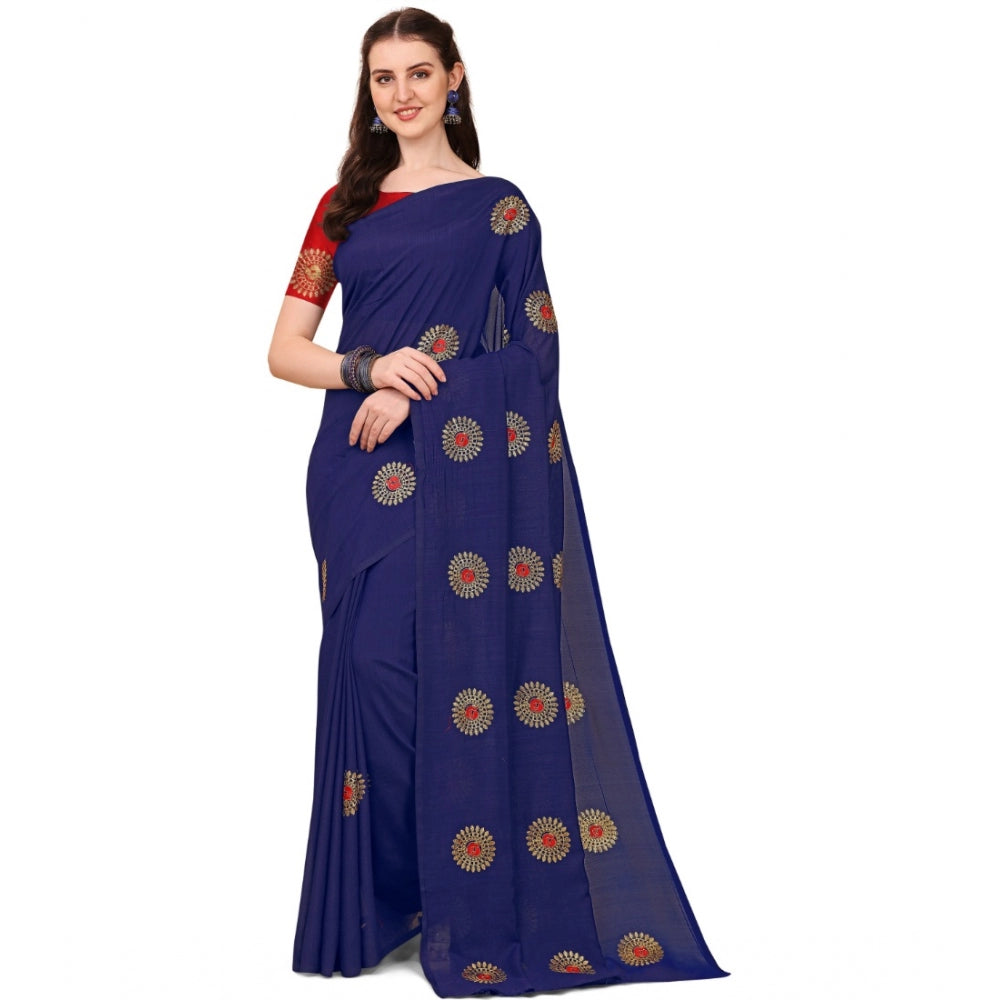 Clasymist Women's Silk Blend Embroidered Saree With Unstitched Blouse 5.5Mtr (Blue)