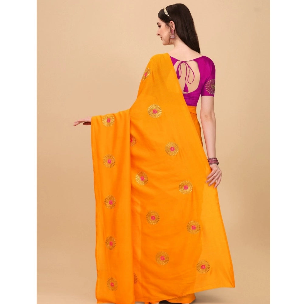 Clasymist Women's Silk Blend Embroidered Saree With Unstitched Blouse 5.5Mtr (Yellow)