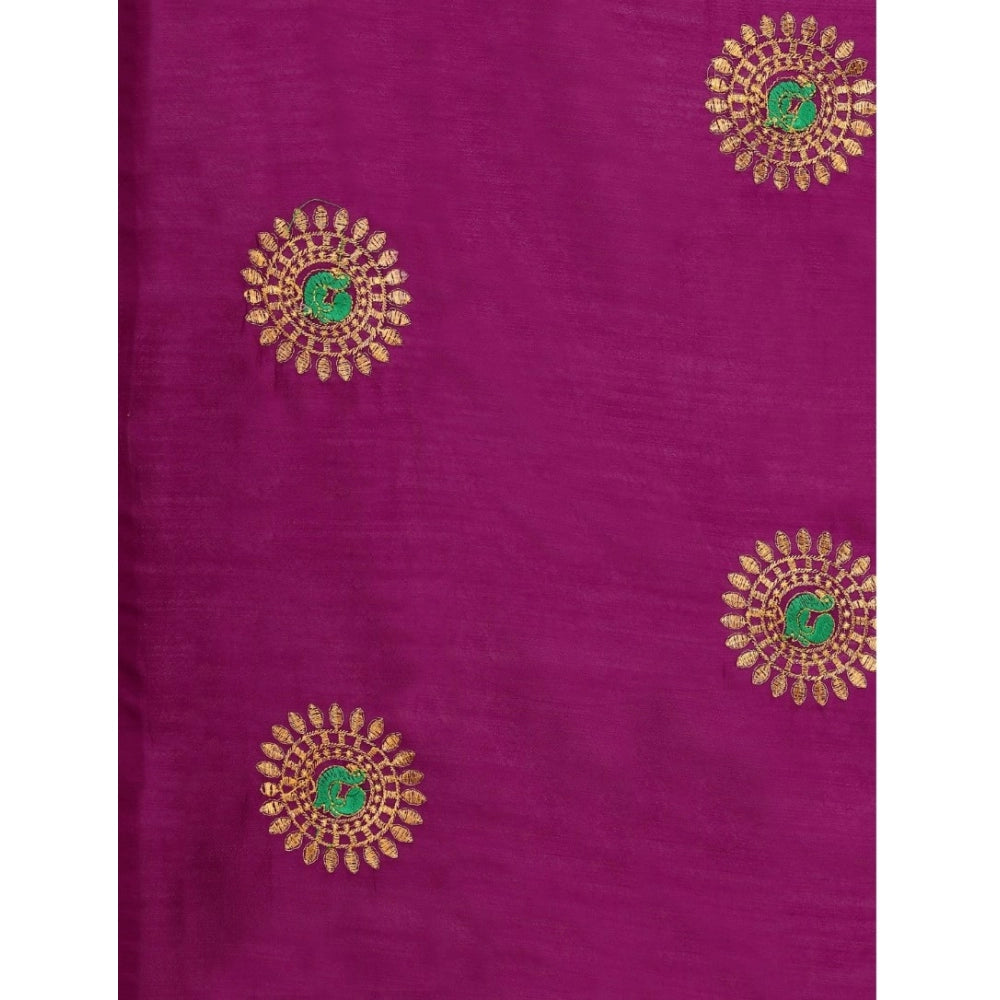 Clasymist Women's Silk Blend Embroidered Saree With Unstitched Blouse 5.5Mtr (Purple)