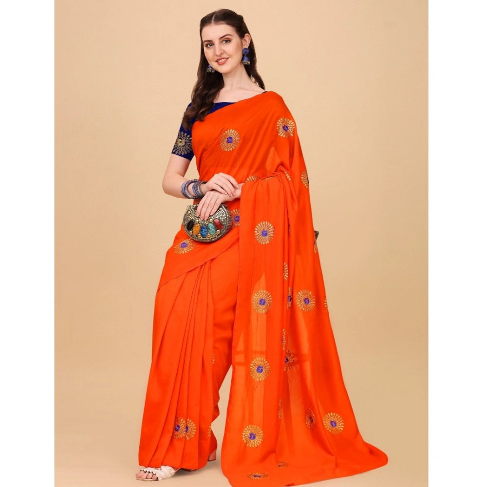 Clasymist Women's Silk Blend Embroidered Saree With Unstitched Blouse 5.5Mtr (Orange)