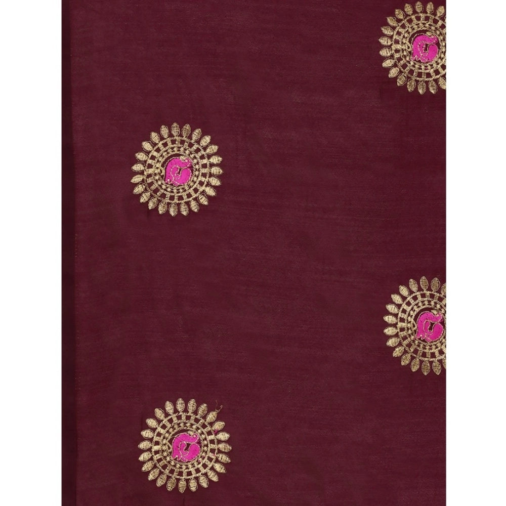 Clasymist Women's Silk Blend Embroidered Saree With Unstitched Blouse 5.5Mtr (Brown)