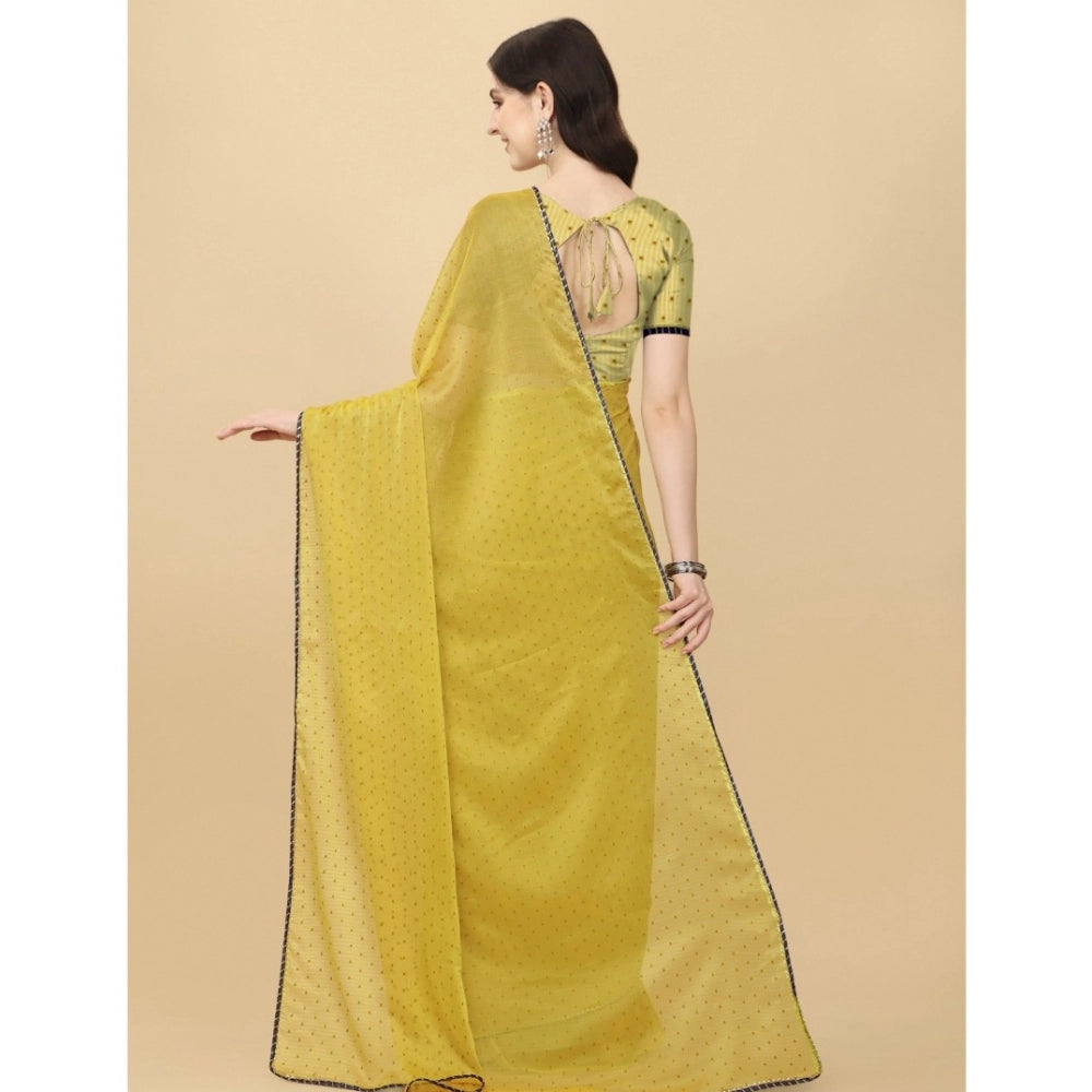 Clasymist Women's Silk Blend Embellished Saree With Unstitched Blouse 5.5Mtr (Mustard)