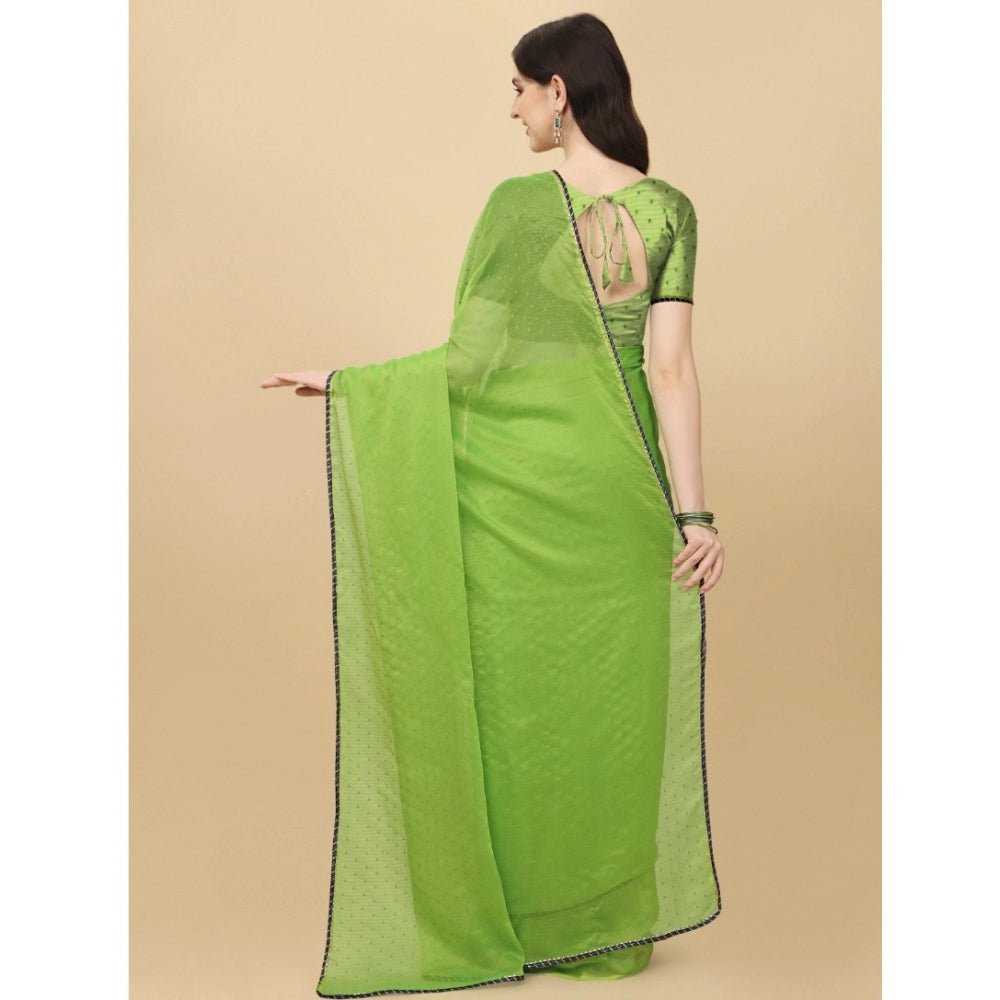 Clasymist Women's Silk Blend Embellished Saree With Unstitched Blouse 5.5Mtr (Green)