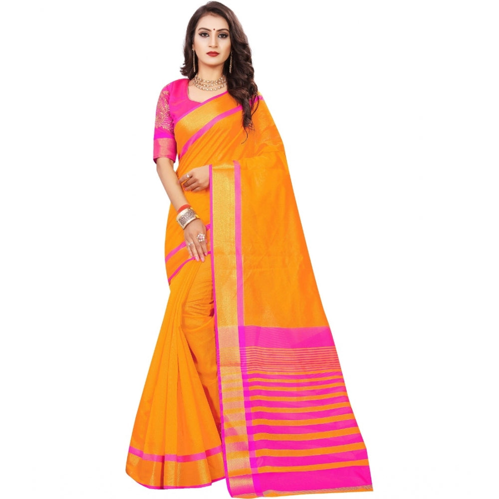 Clasymist Women's Jacquard Woven Saree With Unstitched Blouse 5.5Mtr (Orange)