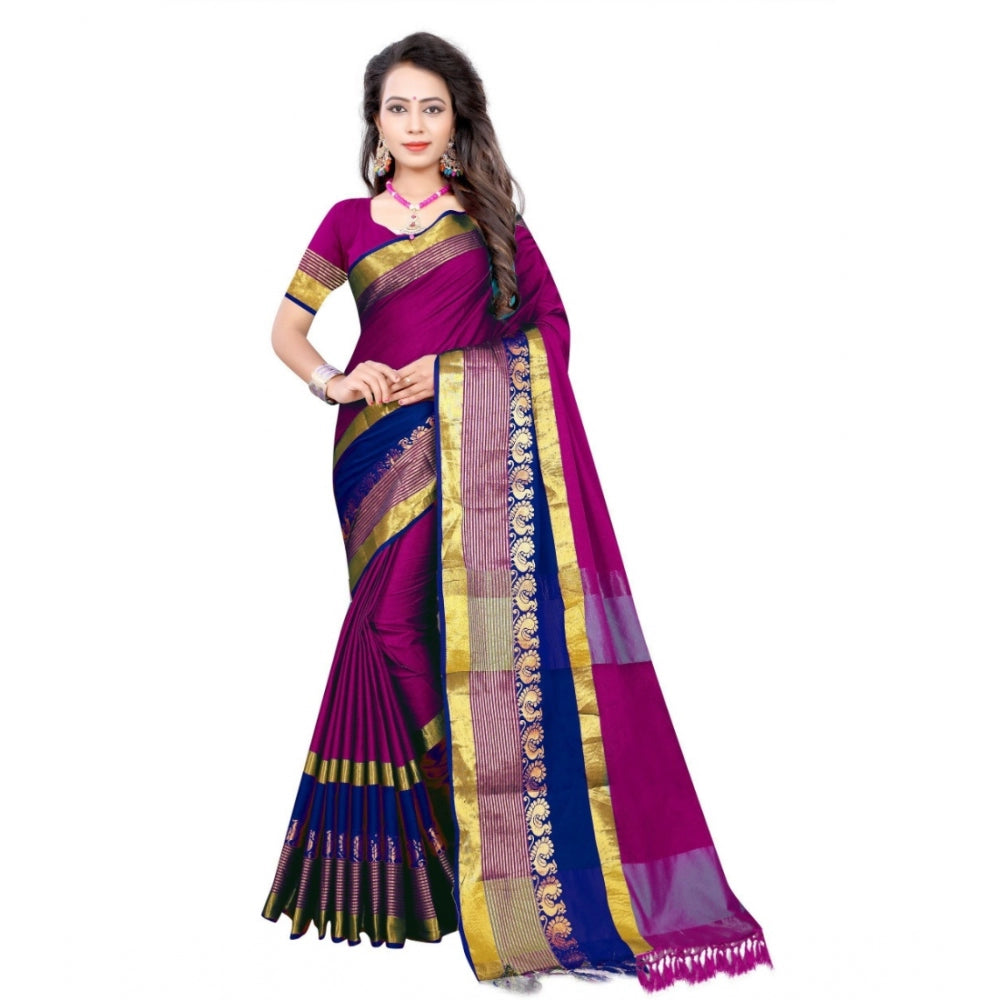 Clasymist Women's Jacquard Woven Saree With Unstitched Blouse 5.5Mtr (Purple)