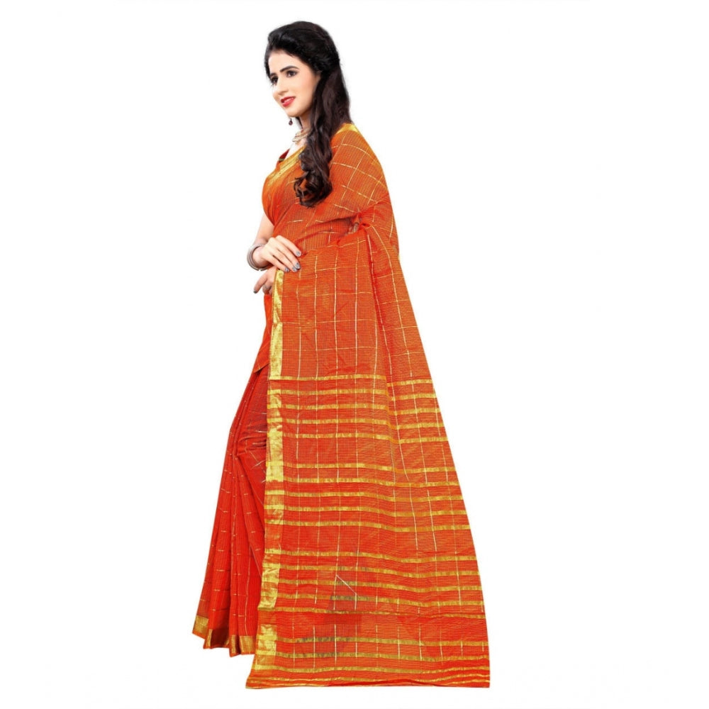 Clasymist Women's Jacquard Woven Saree With Unstitched Blouse 5.5Mtr (Orange)