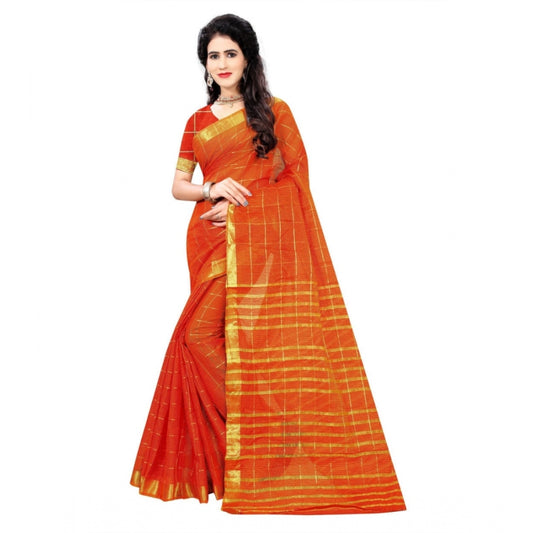 Clasymist Women's Jacquard Woven Saree With Unstitched Blouse 5.5Mtr (Orange)