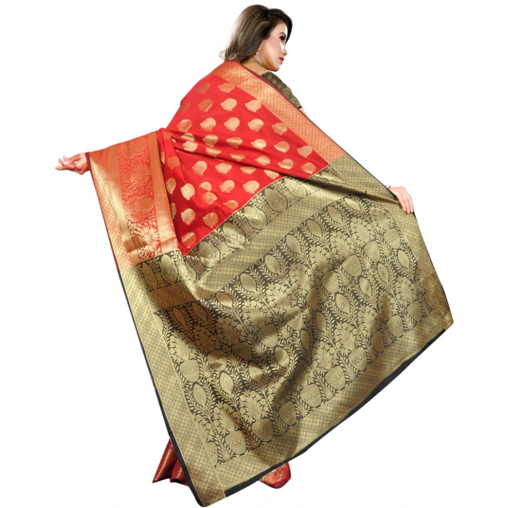 Clasymist Women's Jacquard Woven Saree With Unstitched Blouse 5.5Mtr (Red)