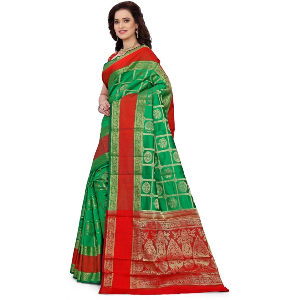 Clasymist Women's Jacquard Woven Saree With Unstitched Blouse 5.5Mtr (Green)