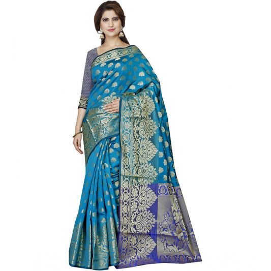 Clasymist Women's Jacquard Woven Saree With Unstitched Blouse 5.5Mtr (Blue)