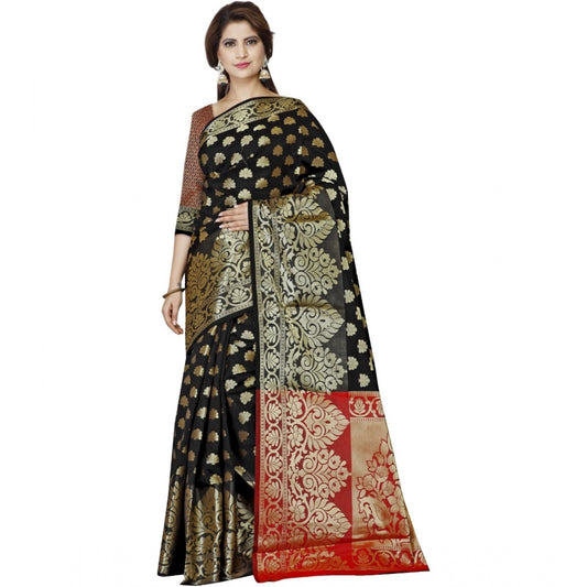 Clasymist Women's Jacquard Woven Saree With Unstitched Blouse 5.5Mtr (Black)