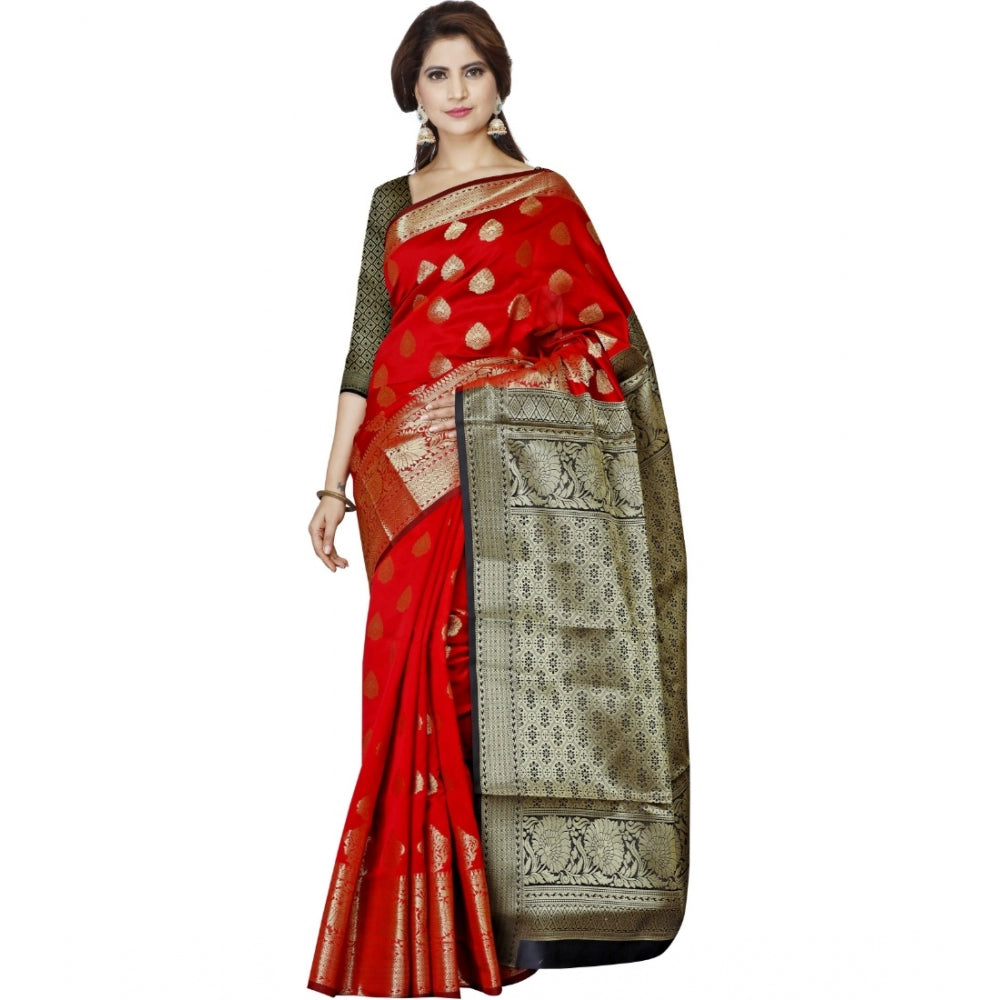 Clasymist Women's Jacquard Woven Saree With Unstitched Blouse 5.5Mtr (Red)