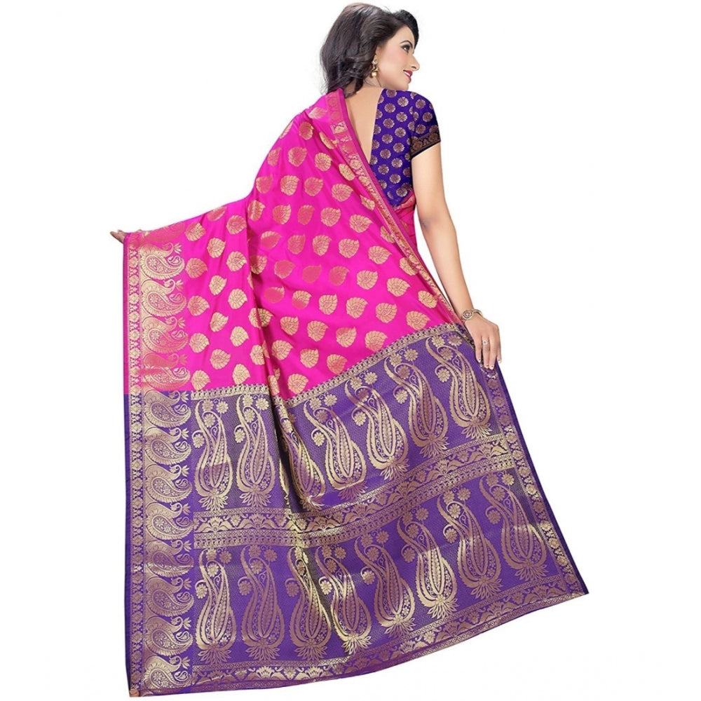 Clasymist Women's Jacquard Woven Saree With Unstitched Blouse 5.5Mtr (Pink)