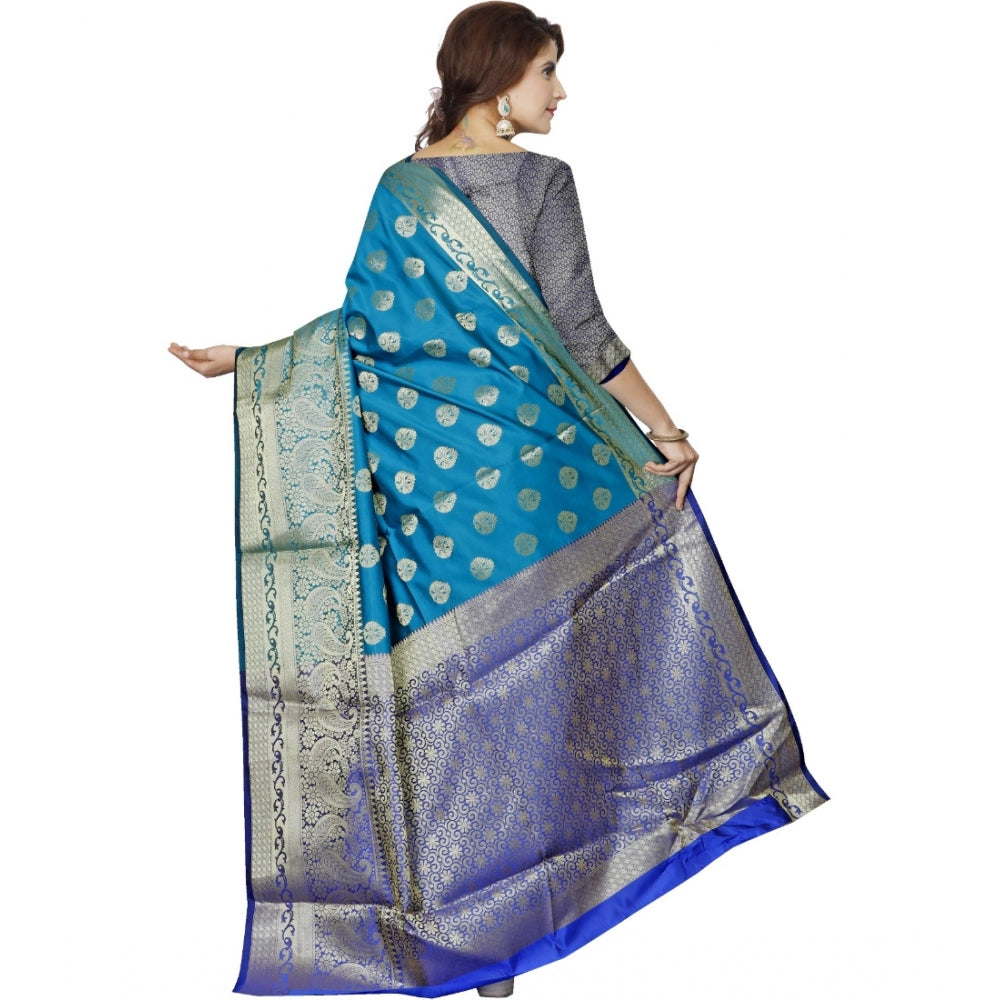 Clasymist Women's Jacquard Woven Saree With Unstitched Blouse 5.5Mtr (Blue)