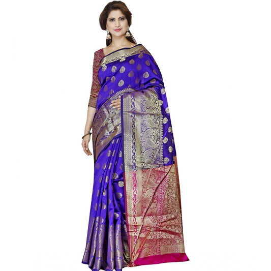 Clasymist Women's Jacquard Woven Saree With Unstitched Blouse 5.5Mtr (Blue)