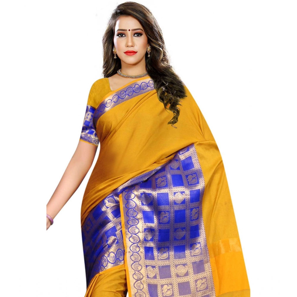 Clasymist Women's Jacquard Woven Saree With Unstitched Blouse 5.5Mtr (Mustard)